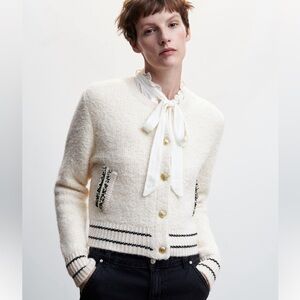Mango Knitted cardigan with jewel button size Large